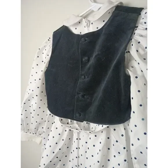 Vtg Christian Dior Size 4 Dress White Poka Dot Jeuness Blue
